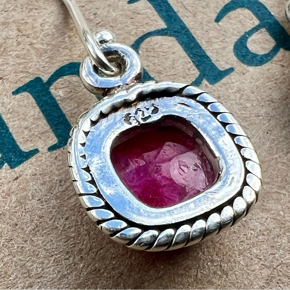 Sundance 1" NEW $128 RED RUBY JULY Birthstone Sterling Silver Handmade Earrings - Picture 6 of 10